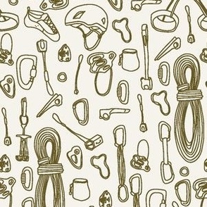 Rock Climbing Gear Line Art x Ivory and Olive Green