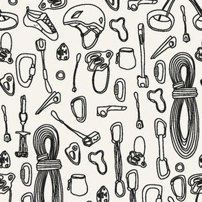 Rock Climbing Gear Line Art x Ivory and Charcoal Gray
