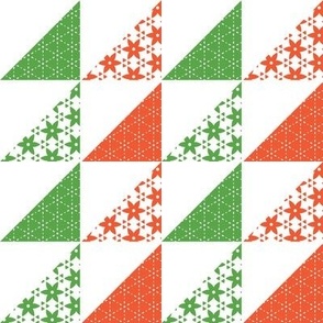 Modern Crafty Triangles - red and green patterned triangles quilt top - cheater - Christmas