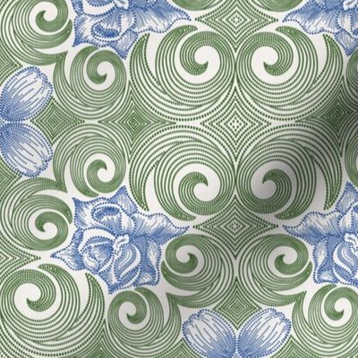 PP22253_Roses Dot Art Pointillism Floral_Blue Green_Seaml