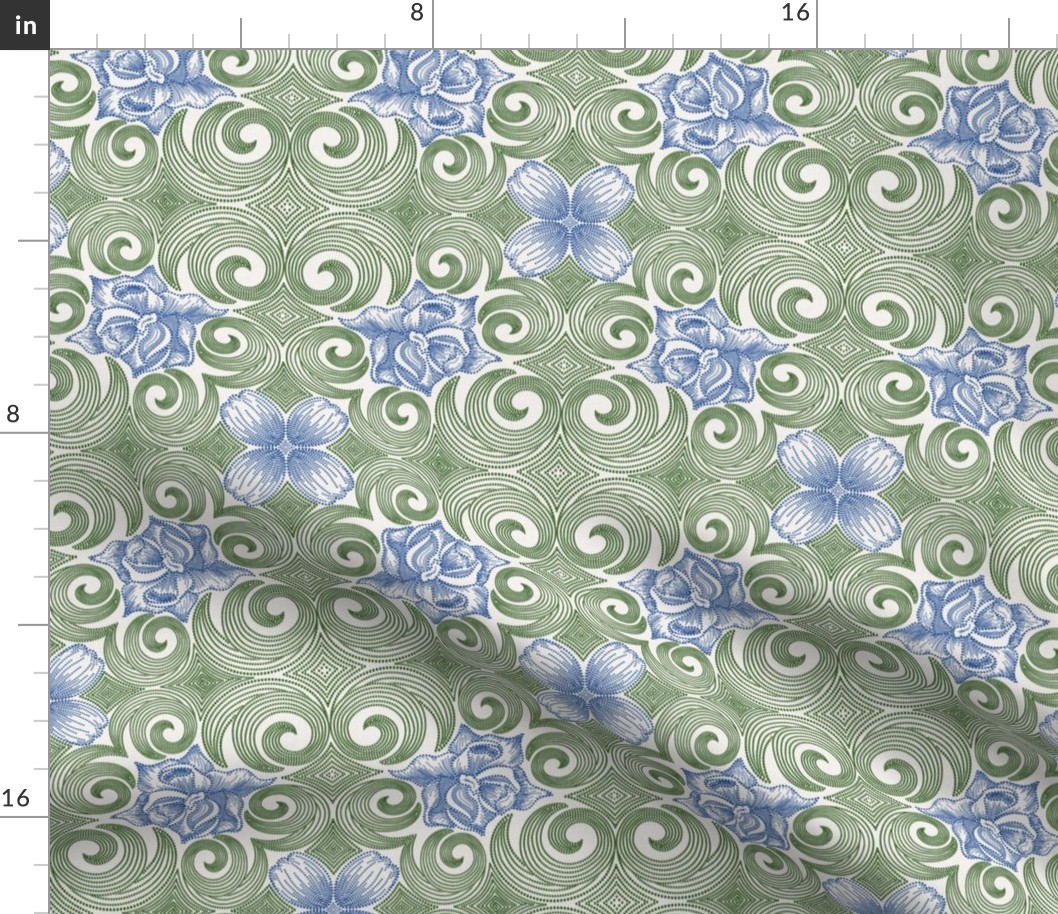 PP22253_Roses Dot Art Pointillism Floral_Blue Green_Seaml