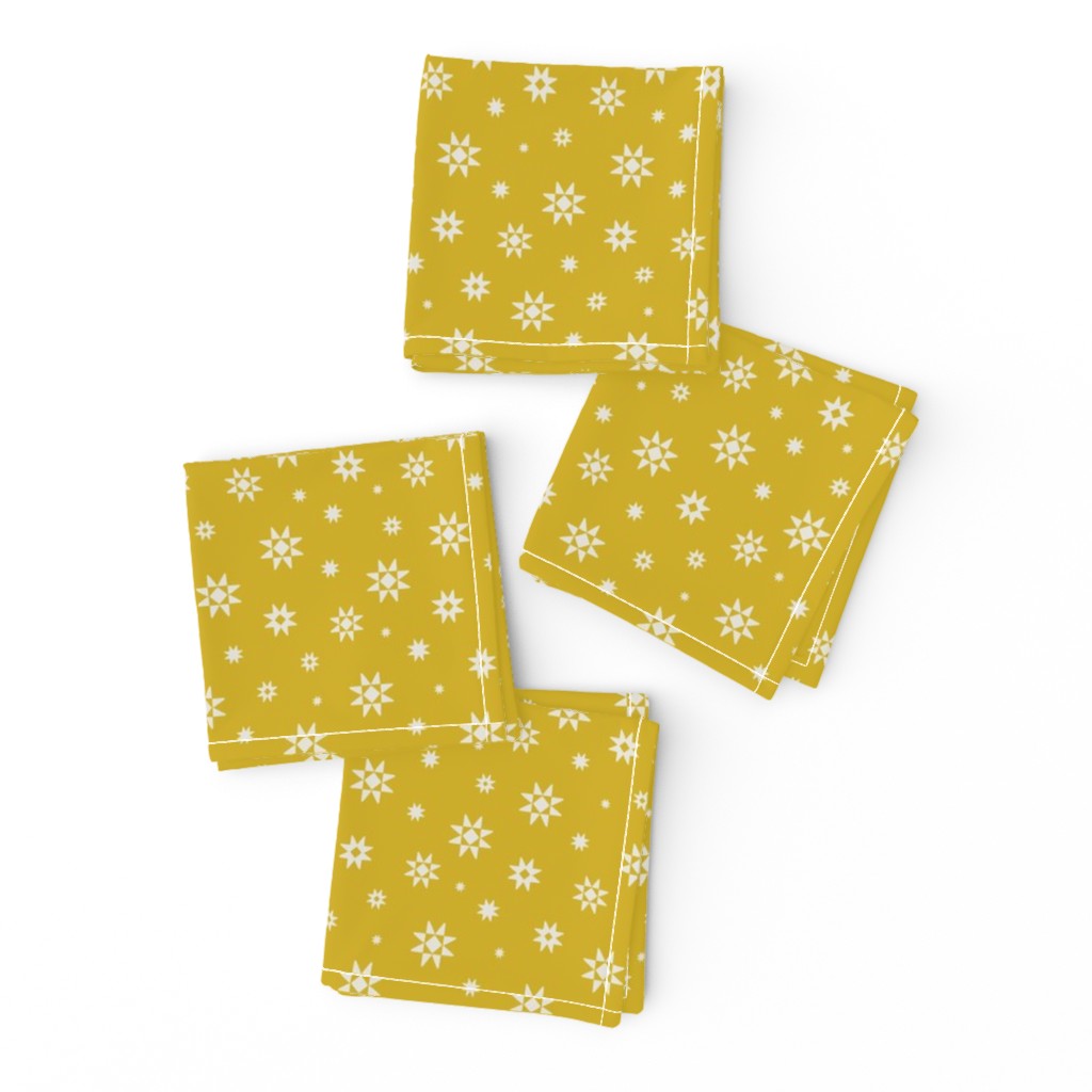  Small Scale / Quilt Star Toss / Eggshell White on Mustard Yellow