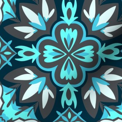 Blue Winter Snowflake Autumn Colour Ethnic Aesthetic Maximalist Tile Pattern Indian Moroccan Middle Eastern Fresh Vibrant Neon Coastal Decor & Wallpaper