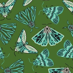 Moths - olive and aqua