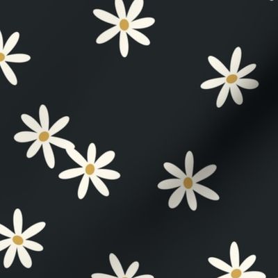Retro Scattered Daisies, White and Black