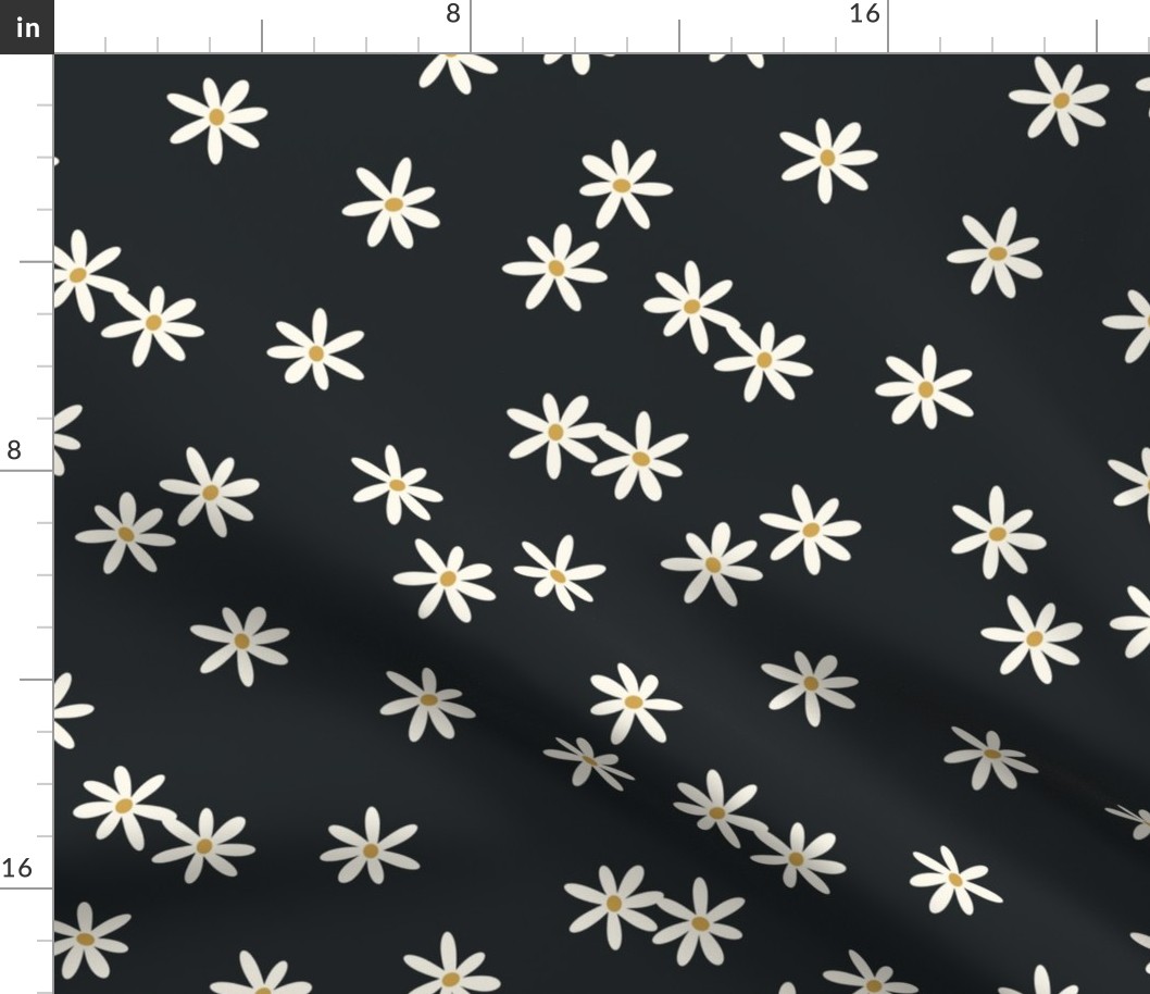 Retro Scattered Daisies, White and Black