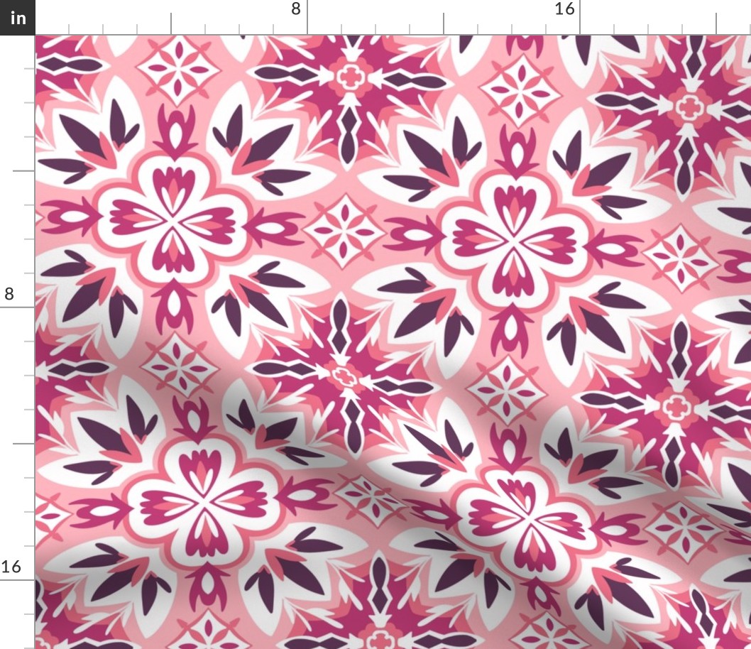 Romantic Valentine's Day Pink Orange Red White Bold  Ethnic Aesthetic Maximalist Tile Pattern Indian Moroccan Middle Eastern Fresh Vibrant Decor And Wallpaper