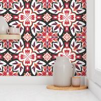 Orange Red White Navy Blue Bold  Ethnic Aesthetic Maximalist Tile Pattern Indian Moroccan Middle Eastern Fresh Vibrant Decor And Wallpaper