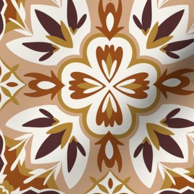 Beige Brown Non-Directional Autumn Colour Ethnic Aesthetic Maximalist Tile Pattern Indian Moroccan Middle Eastern Fresh Vibrant Peaceful Coastal Decor & Wallpaper