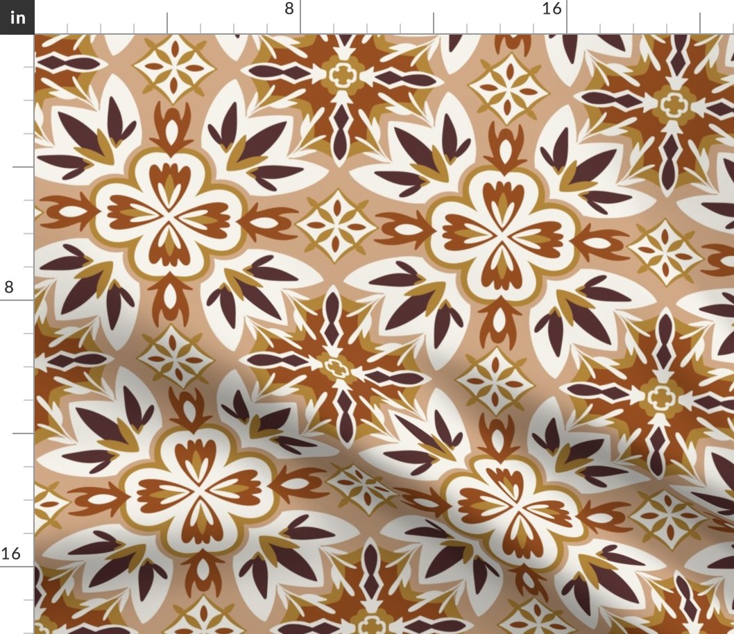 Beige Brown Non-Directional Autumn Colour Ethnic Aesthetic Maximalist Tile Pattern Indian Moroccan Middle Eastern Fresh Vibrant Peaceful Coastal Decor & Wallpaper