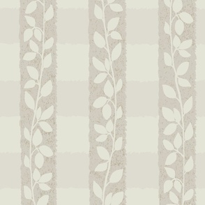 French Country Vineyard - Off-White Beige Stripes with Botanical Vines