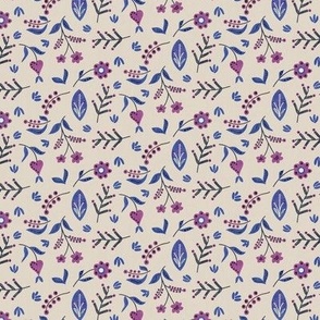 Tribal Birds Blender in Purple and Lilac   on Cream Small Scale