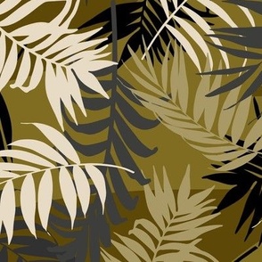 Palm Leaf Tropical - on dark olive background