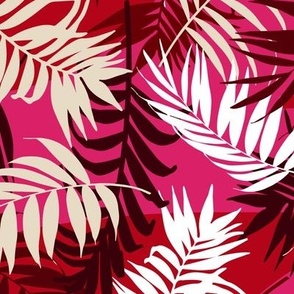 Palm Leaf Tropical - on Dark Pink and Red background