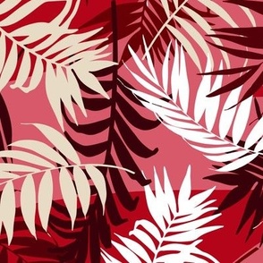 Palm Leaf Tropical - on Red and strawberry red background