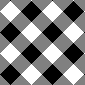 Black and White Monochrome Diagonal Check in Black and White With Medium Grey (Large Scale)