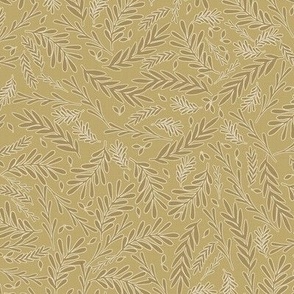 Leaves on Linen, Neutral Leafy Minimalist, Gold Tones Shaded