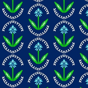 Spring Lily Flowers - turquoise on navy blue