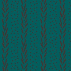 Leaves and dots  on dark teal
