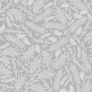 Leaves on Linen, Neutral Leafy Minimalist, Mono Silver Gray
