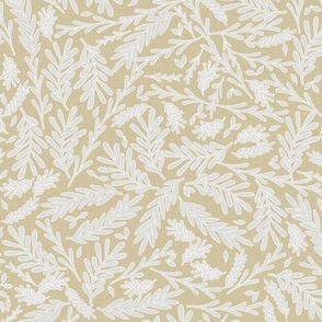 Leaves on Linen, Neutral Leafy Minimalist, Pale Gold and Silver Grey