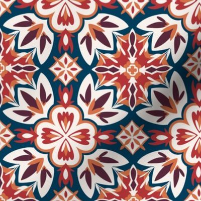 (Small Scaled) Non-Directional Autumn Colour Ethnic Aesthetic Maximalist Tile Pattern Indian Moroccan Middle Eastern Fresh Decor & Wallpaper