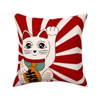 Large Maneki Neko Red White Gold Lucky Cat Beckoning Good Luck Chinese Japanese Asian Kawaii Anime Aesthetic
