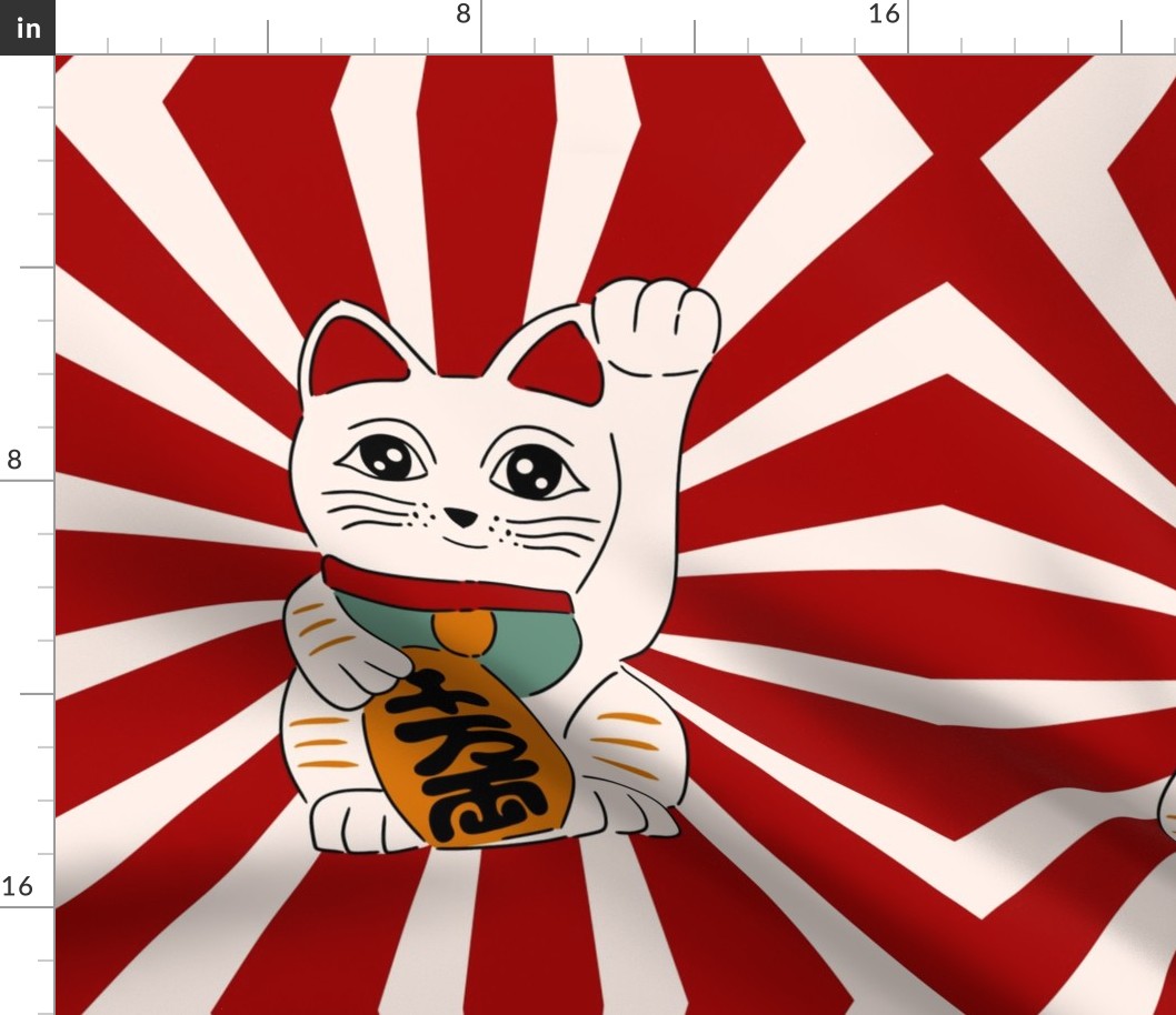 Large Maneki Neko Red White Gold Lucky Cat Beckoning Good Luck Chinese Japanese Asian Kawaii Anime Aesthetic