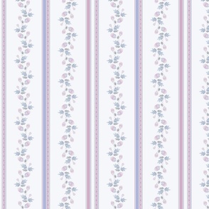 S - Grand-Millennial Floral Strawberry Cottage French Style Classic Pink and Purple Stripes on white