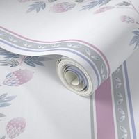 L - Grand-Millennial Floral Strawberry Cottage French Style Classic Pink and Grey Stripes on white