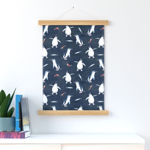 Little Penguins Dark Blue Watercolour / LARGE 12"