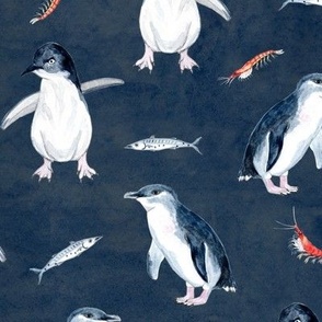 Little Penguins Dark Blue Watercolour / LARGE 12"