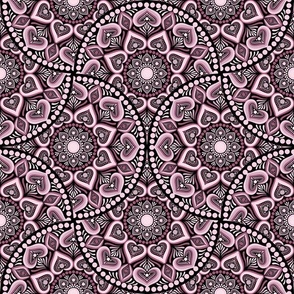 12” Dusky Rose Hearts Forever Dot Mandala Mirrored Scallop - Medium