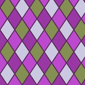 Harlequin Pattern in Shades of Pink, Purple and Green with Repeat of about 3 Inches