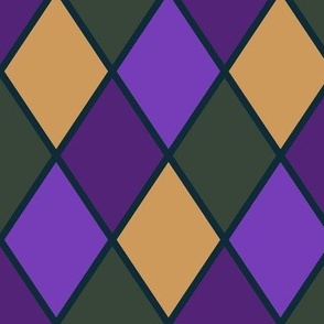 Harlequin Pattern in Shades of Purple, Gold and Green with Repeat of about 5.5 Inches