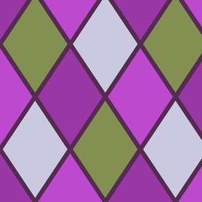 Harlequin Pattern in Shades of Pink, Purple and Green with Repeat of about 5.5 Inches
