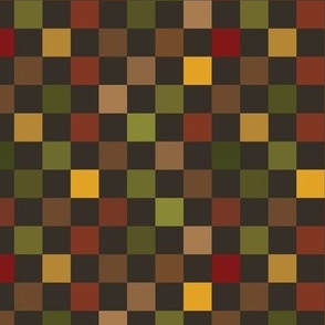 Multicolored Half Inch Square Checkerboard in Earth Tones with Dark Background