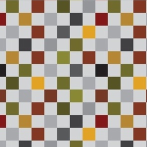 Multicolored Half Inch Square Checkerboard in Earth Tones on Light Gray Background