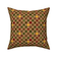 Multicolored Half Inch Square Checkerboard in Earth Tones with Tan Brown Background