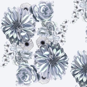 [Large] Tiled Silver Bright Floral Bouquet Dahlia Roses