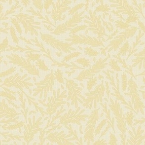 Leaves on Linen, Neutral Leafy Minimalist, Vanilla Creamy Yellow