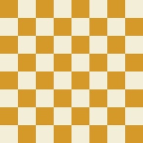 Checkerboard // medium print // Mod 80s Retro Contrasting Geometric Checks - Golden Yellow on Creamy White