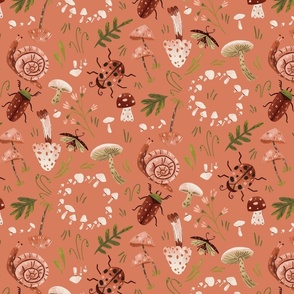 Whimsical Mushrooms Kids 16" Salmon Background 