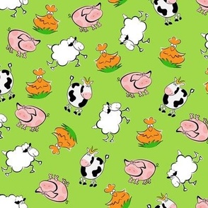 Farm Animals Wallpaper with Cute Kawaii Cows, Chickens, Sheeps for Nursery Decor