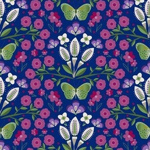 Midnight garden / folk floral / blue 