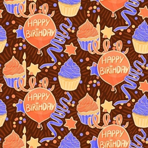 cheerful Happy birthday candles cupcake confetti  brown orange yellow blue