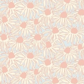 asteraceae - clay pink, cream and light blue - small scale