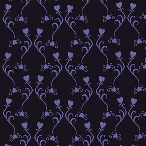 Macabre heart stems, gothic retro Halloween design in black and lilac “lady Killer”