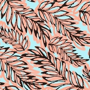 folias tropical leaves - salmon, black and  paled turquoise