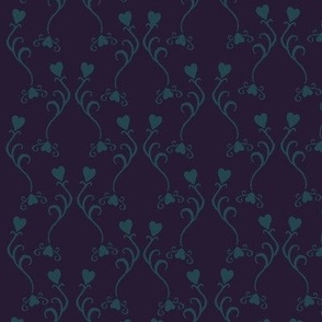 Calligraphy heart flowers a neoclassical gothic style design in purple and green “Lady Killer”